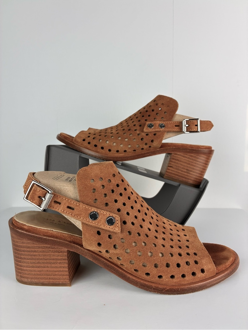 Rag & Bone Womens Wyatt Sandal Heel Brown Suede Slingback Ultra High 8.5